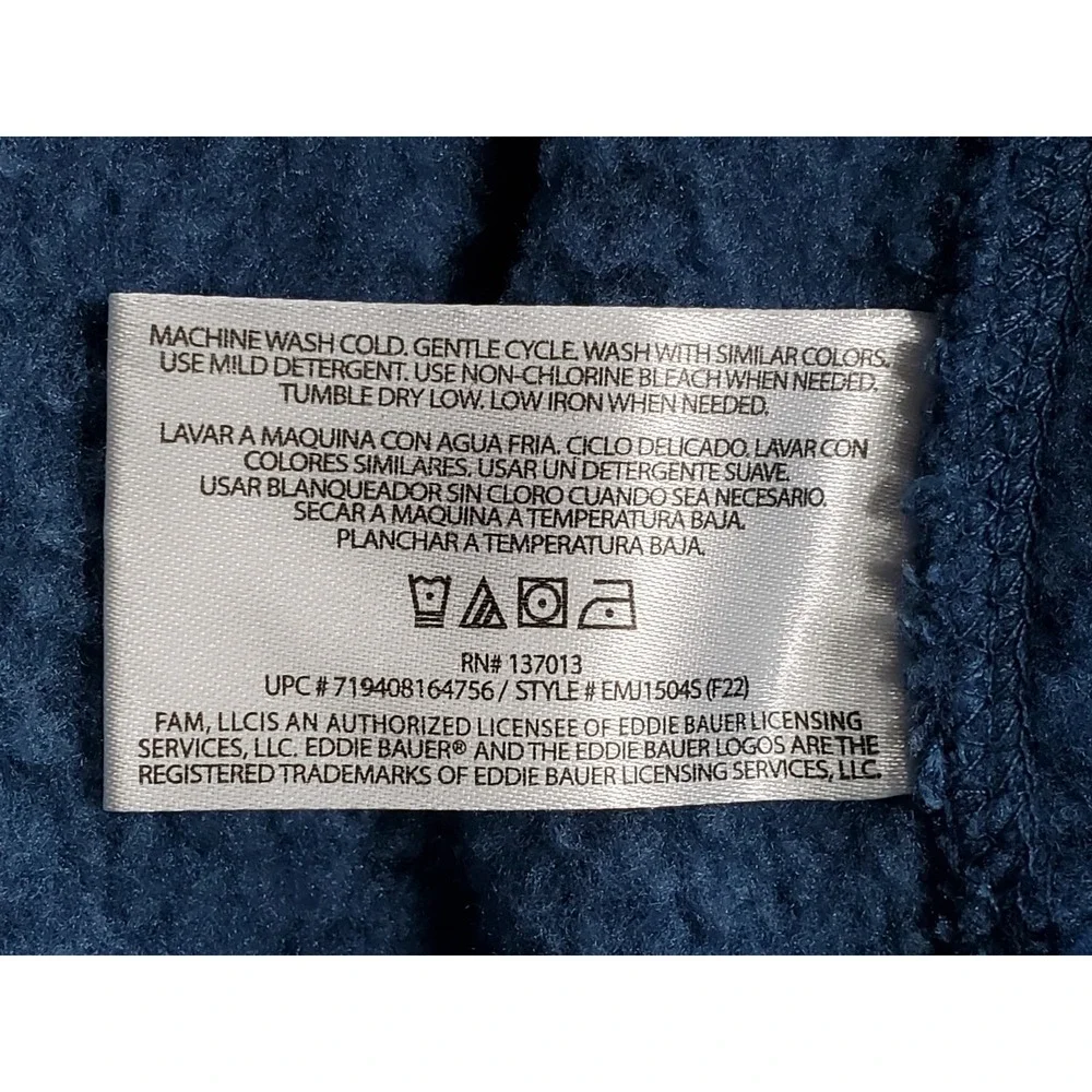 Eddie Bauer Mens XXL Blue Heather 1/4 Zip Fleece Pullover Sweater Jacket